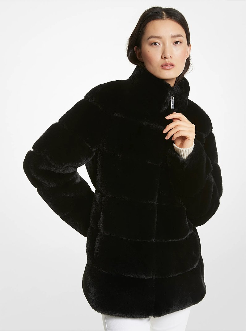 Quilted Faux Fur Coat in BLACK | Michael Kors