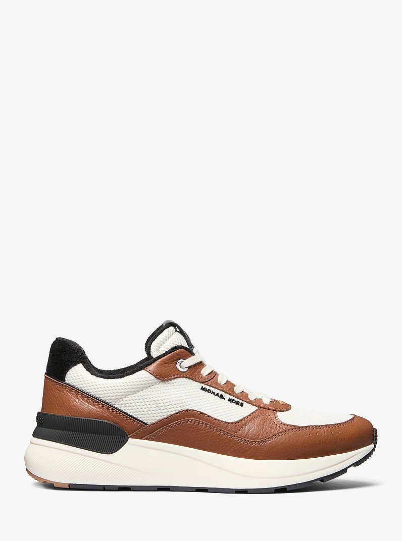 Trevor Leather and Stretch Knit Trainer in LUGGAGE MULTI | Michael Kors