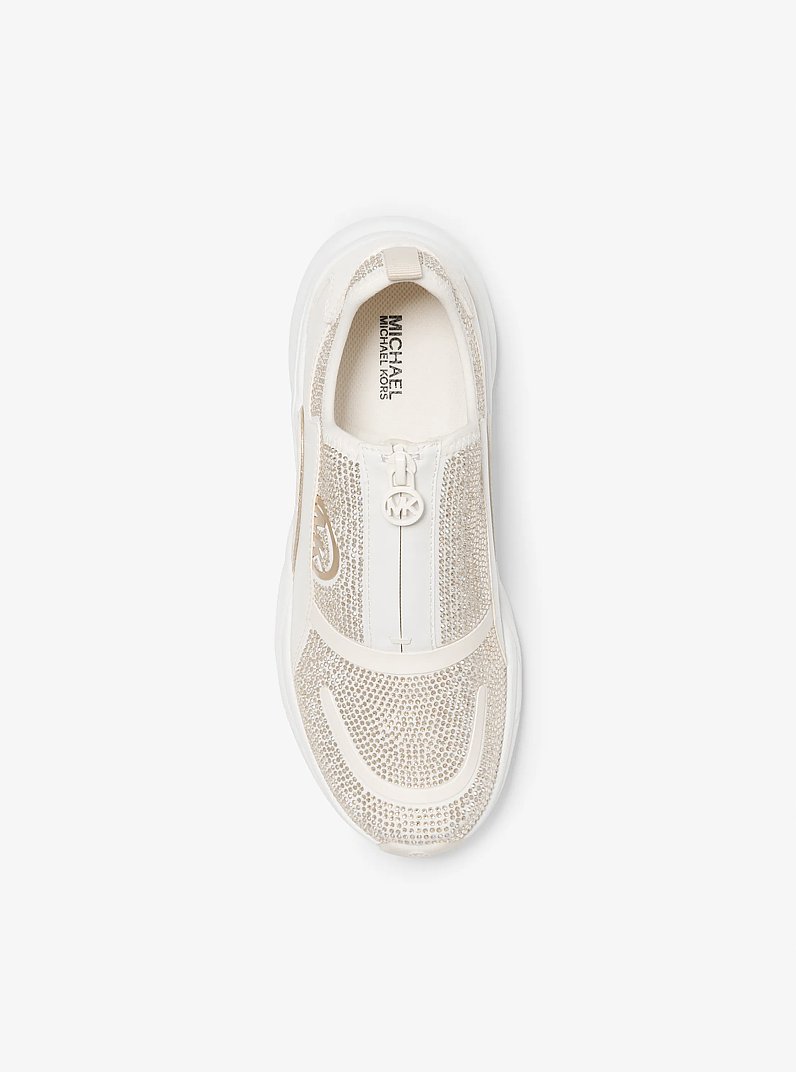 Sami Embellished Scuba Zip-Up Trainer in CREAM | Michael Kors