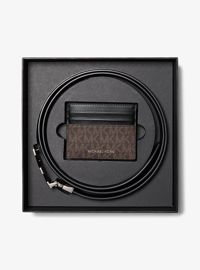 Ser regalo con porta carte di credito e cintura con stampa logo in MARRONE/NERO | Michael Kors