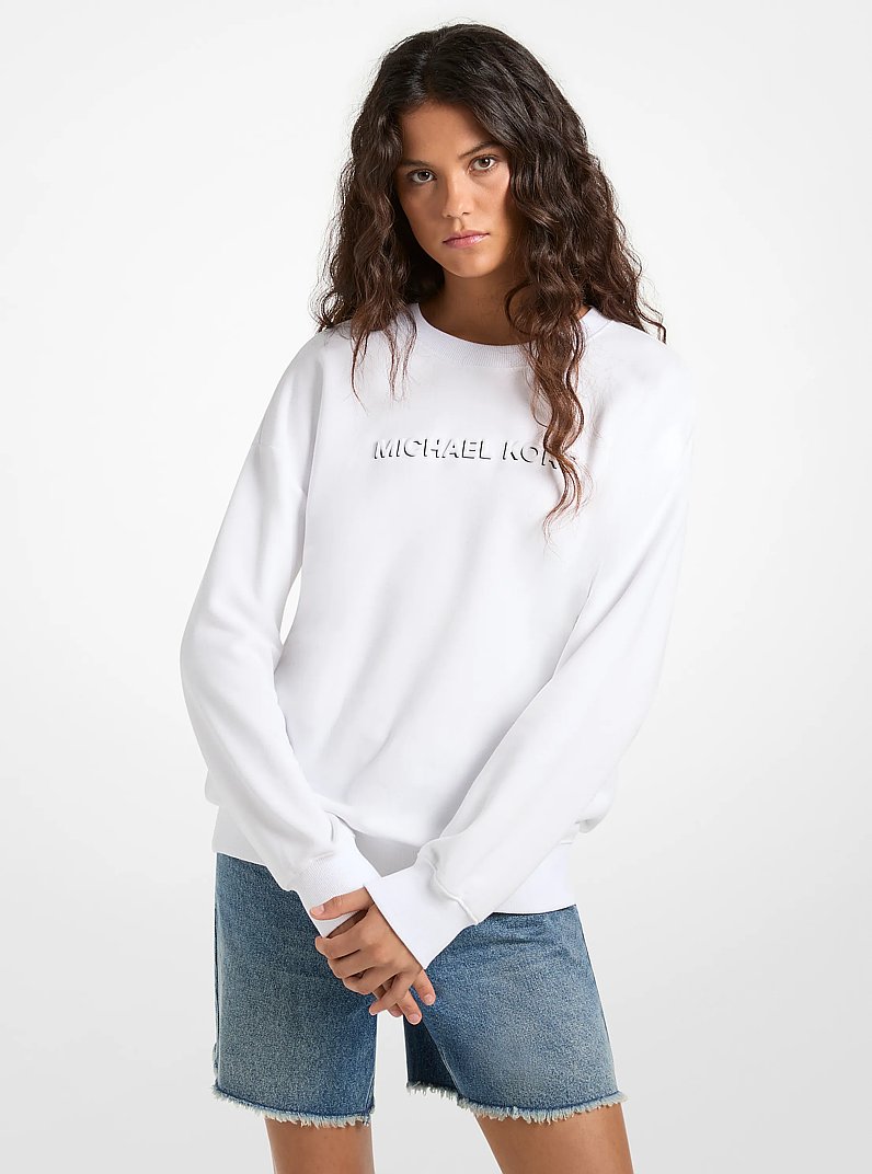 Logo Embossed Cotton Sweater in WHITE | Michael Kors