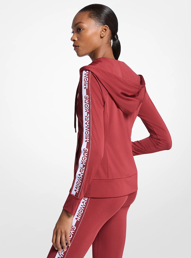 Logo Tape Zip-Up Hoodie in CHERRY | Michael Kors