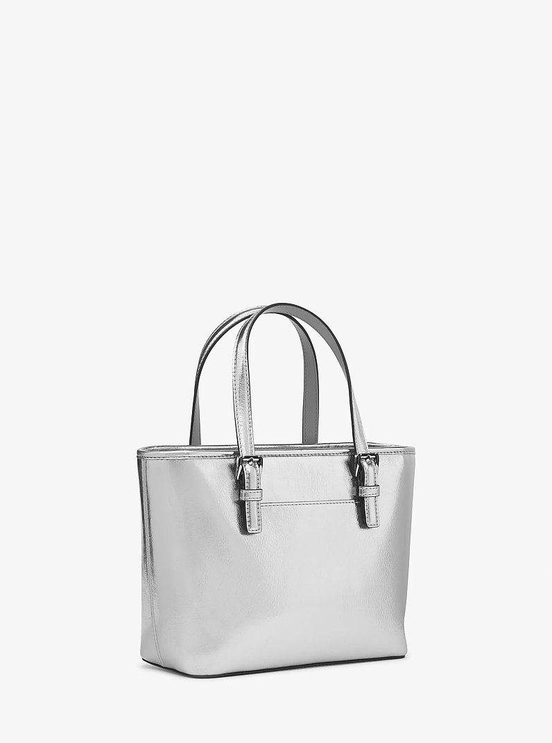 Jet Set Travel Extra-Small Metallic Top-Zip Tote Bag in SILVER | Michael Kors