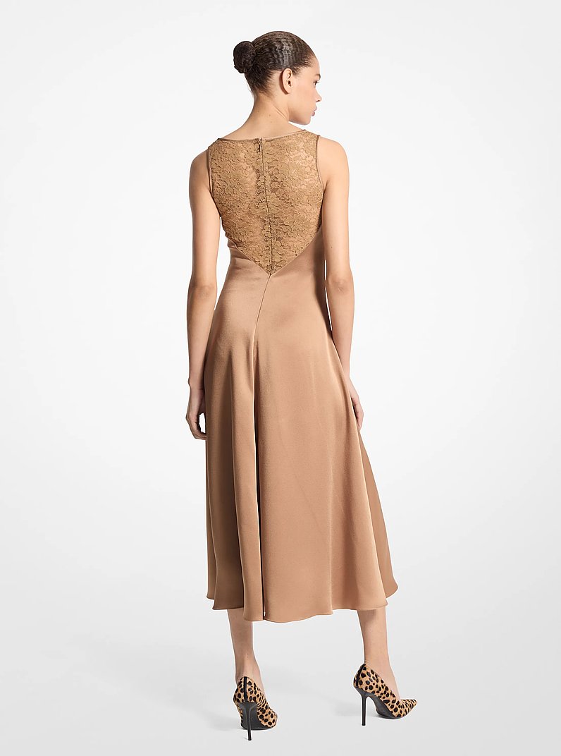 Lace Trim Satin Charmeuse Dress in CAPPUCCINO | Michael Kors