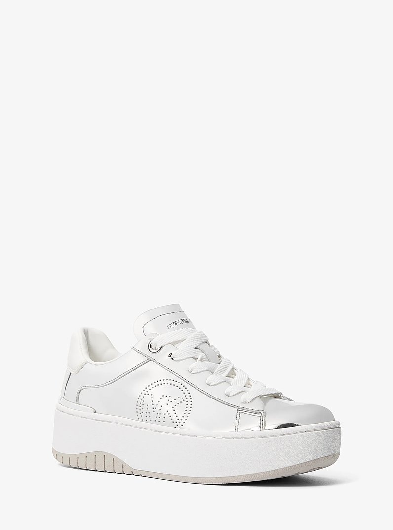 Dottie Metallic Leather Platform Sneaker in SILVER | Michael Kors