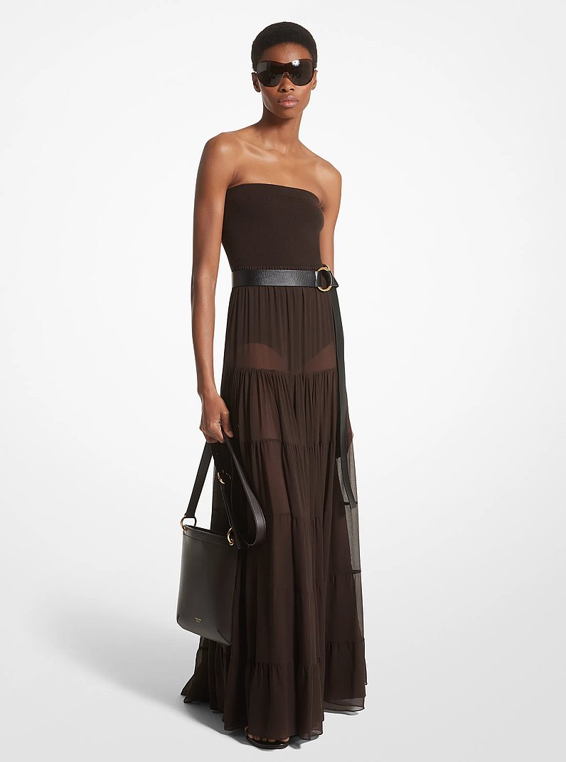 Silk Chiffon Skirt in CHOCOLATE | Michael Kors