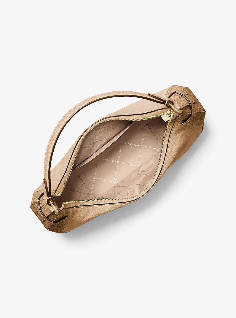 Preston Large Suede and Signature Logo Crescent Shoulder Bag in CAMEL | Michael Kors