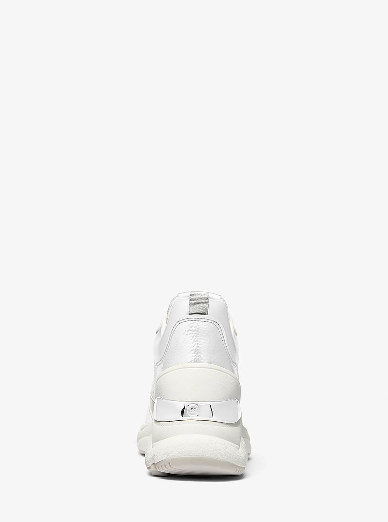 Katrina Sequined Mixed-Media Trainer in SILVER | Michael Kors