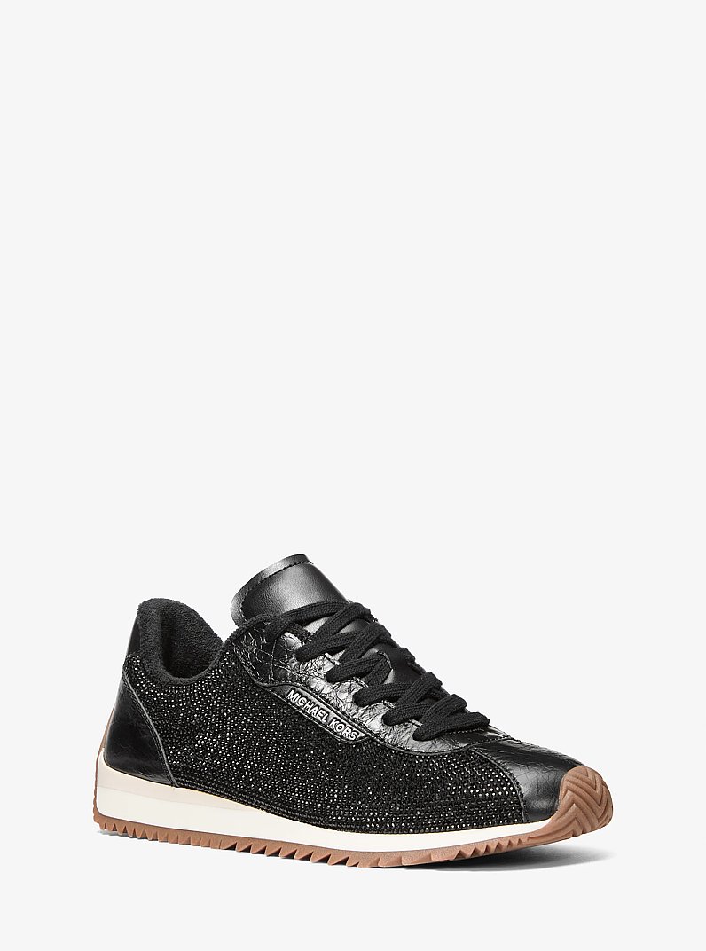 Rhodes Embellished Leather Trainer in BLACK | Michael Kors