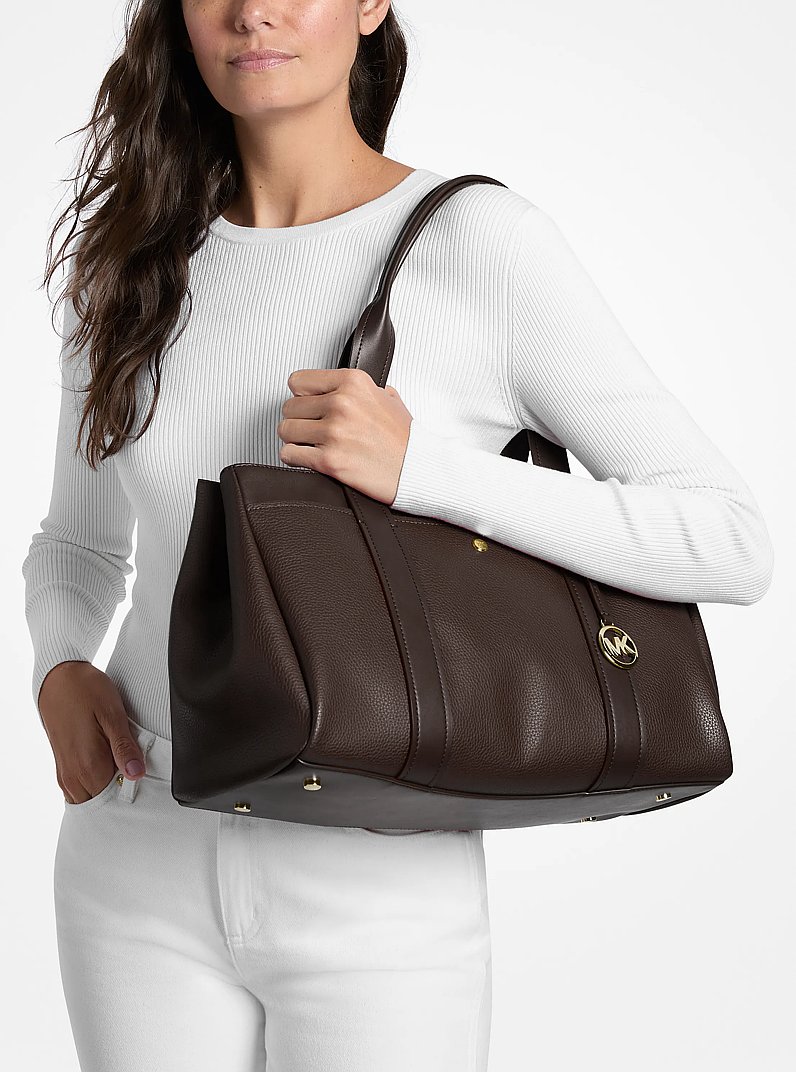 Foster Large Pebbled Leather Tote Bag in CHOCOLATE | Michael Kors