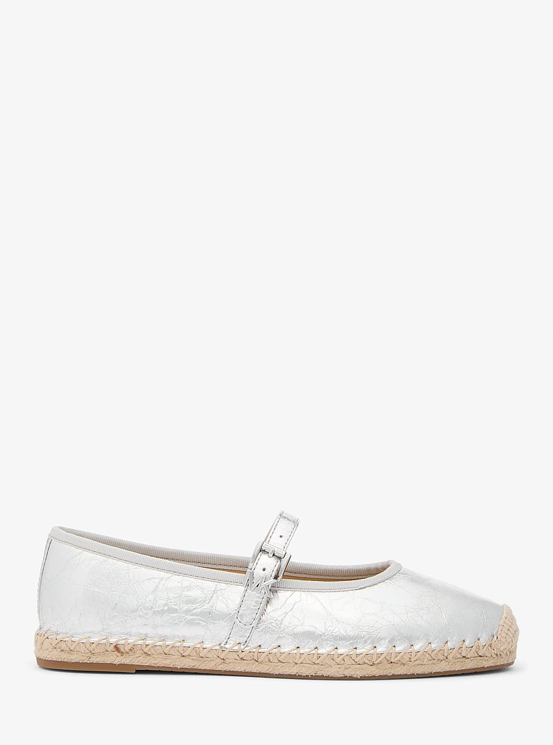 Lynn Metallic Leather Ballet Espadrille in SILVER | Michael Kors