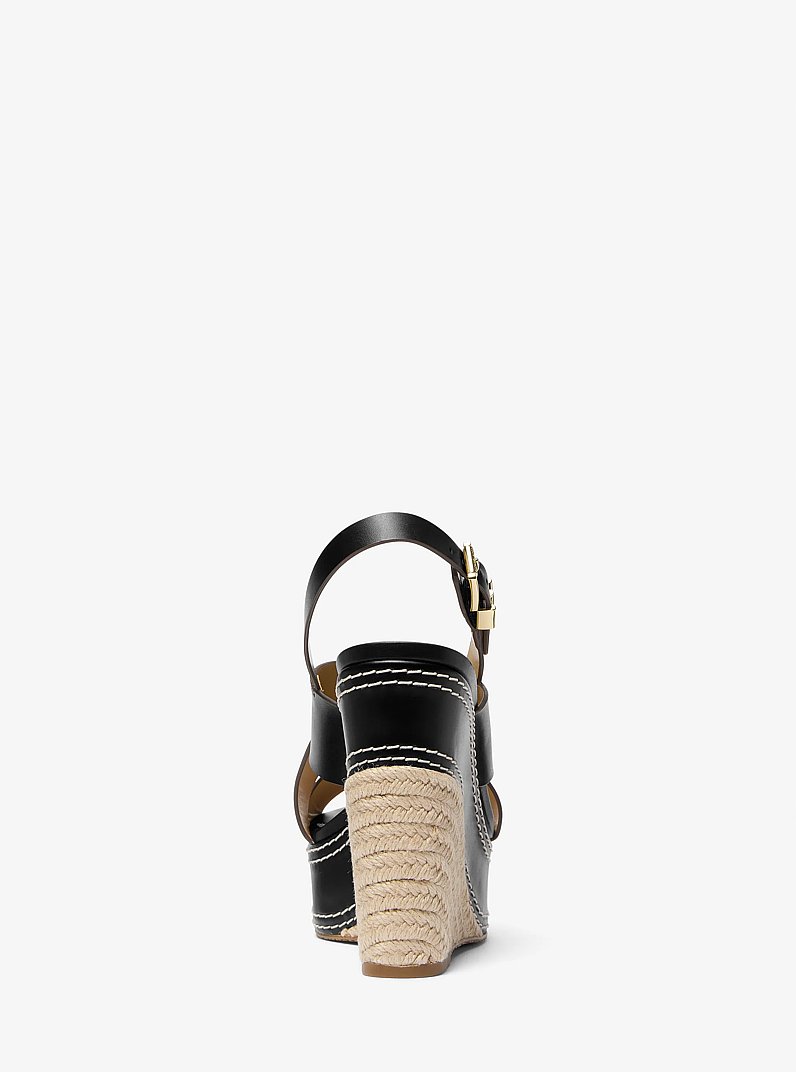 Nora Leather Wedge Sandal in BLACK | Michael Kors