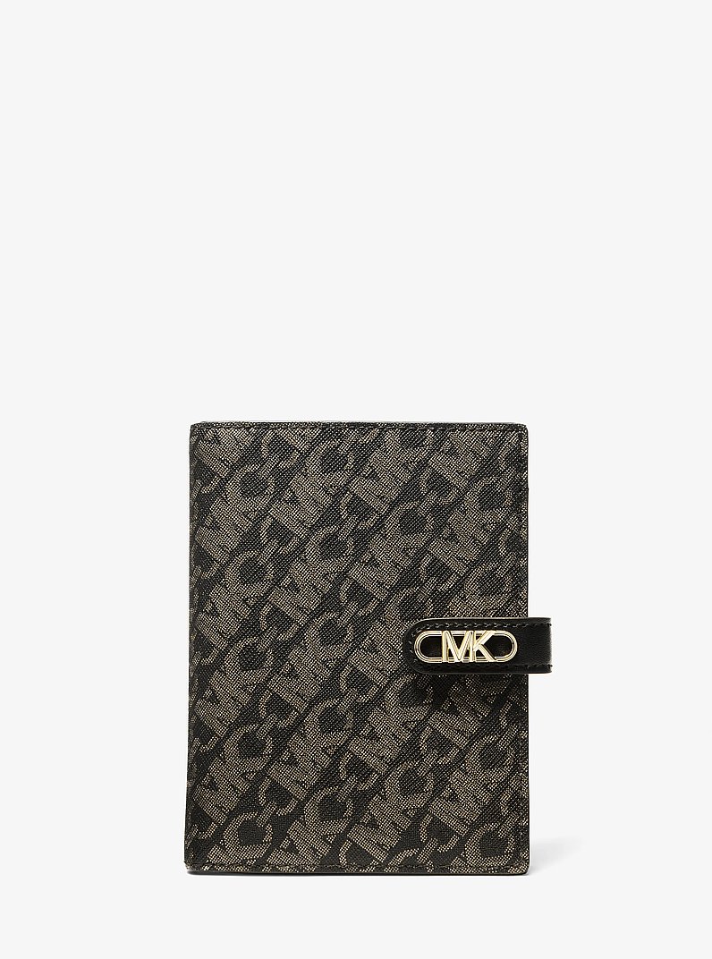 Cartera metalizada para pasaporte con logotipo imperio