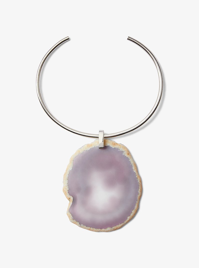 Precious Metal-Plated Brass and Agate Collar Necklace in SILVER/GREY | Michael Kors