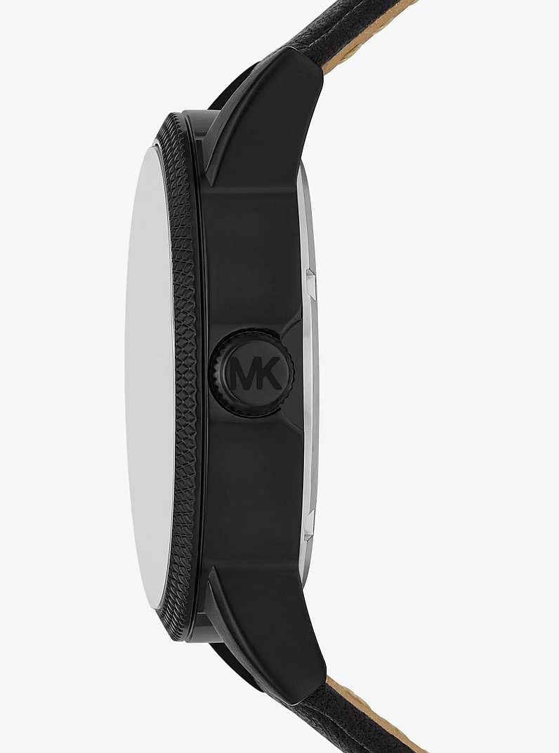 Oversized Hutton Black-Tone and Leather Watch in BLACK | Michael Kors