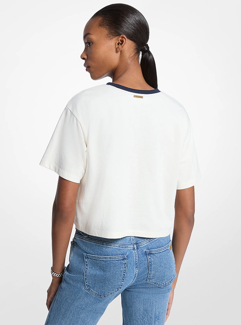 Appliqu&eacute;d Cotton T-Shirt in BONE | Michael Kors