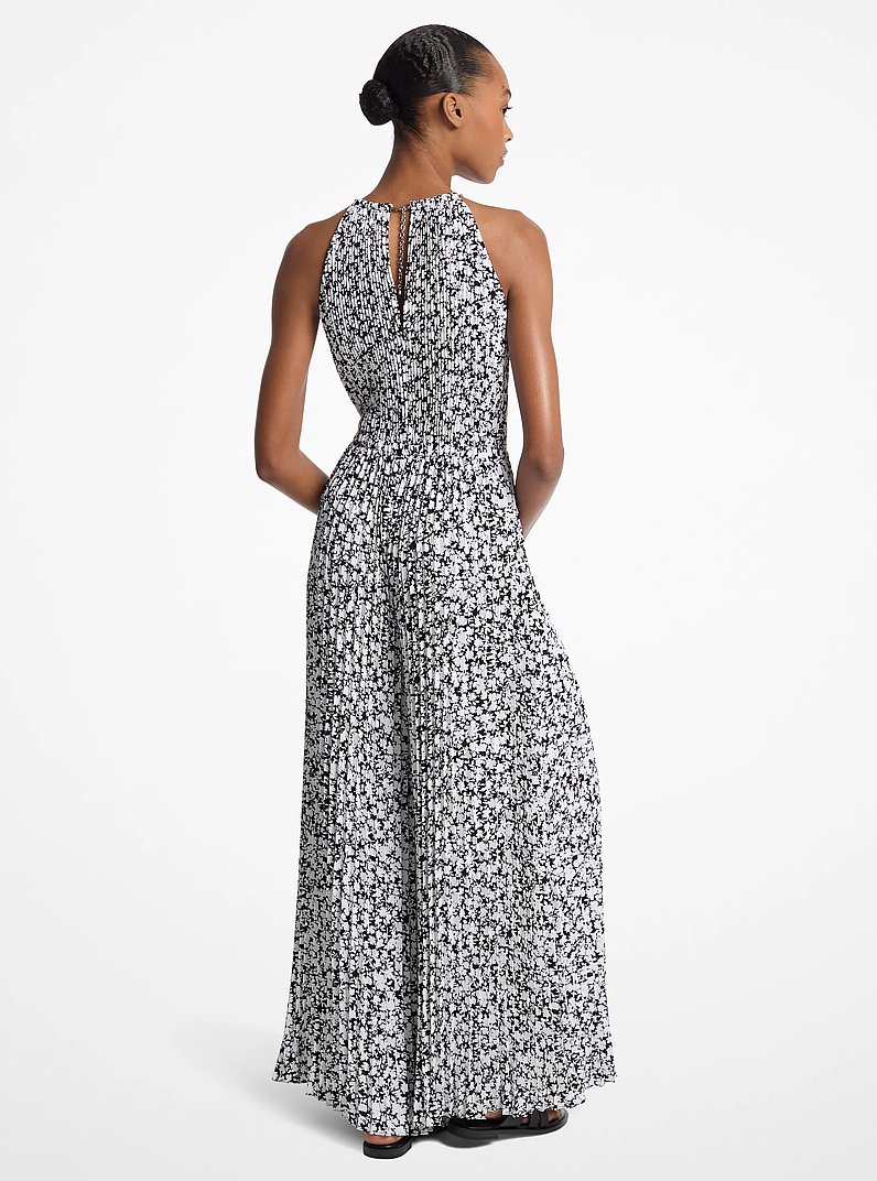 Floral Print Pleated Crepe Halter Jumpsuit in WHITE | Michael Kors