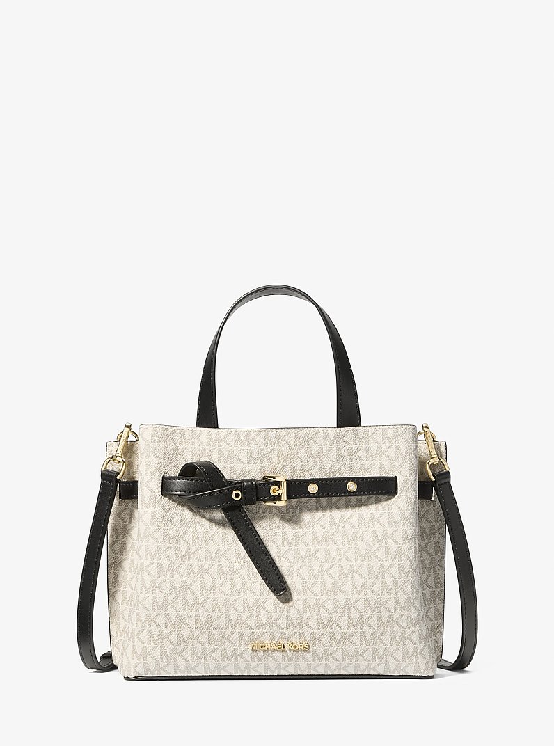 Emilia Small Logo Satchel in VANILLA/BLACK | Michael Kors