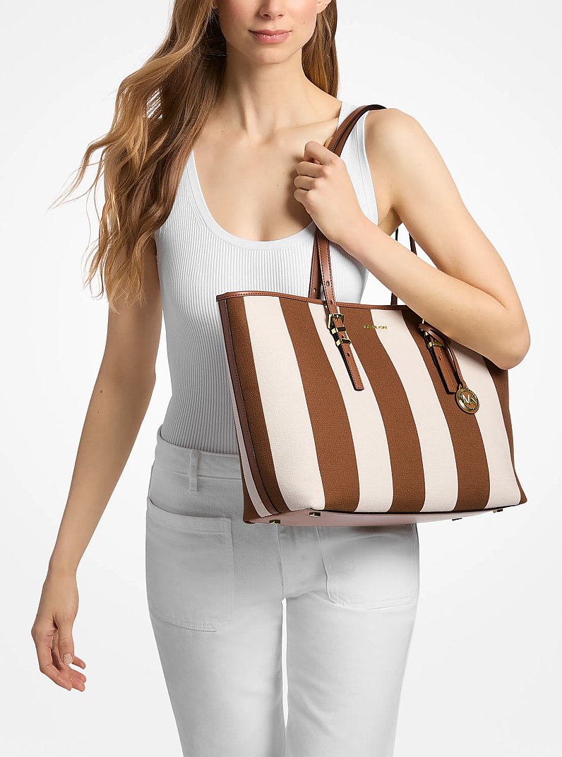 Shopper Quinn Large aus gestreiftem Canvas in LUGGAGE | Michael Kors