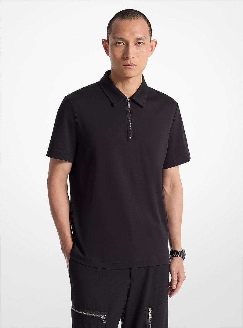 Cotton Half-Zip Polo Shirt in BLACK | Michael Kors