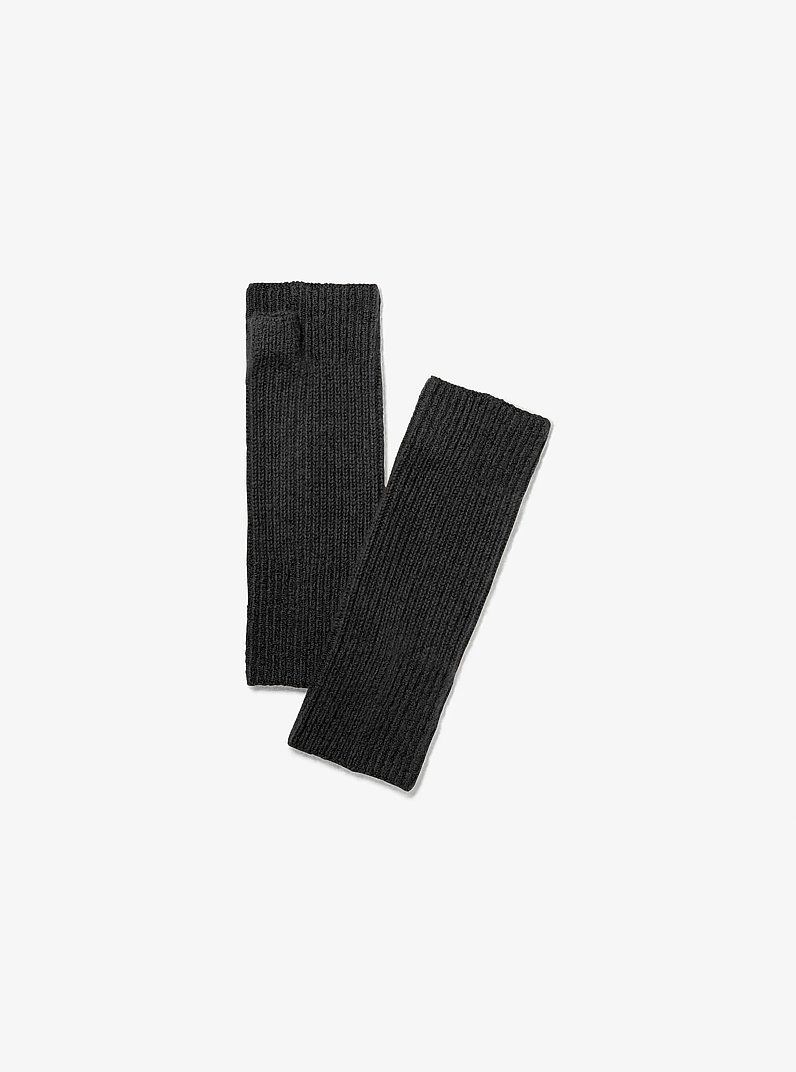 Ribbed Cashmere Fingerless Gloves in BLACK | Michael Kors