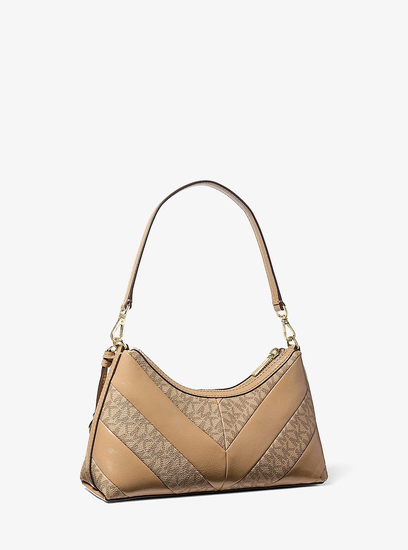 Sammy Small Smooth and Signature Logo Convertible Crossbody Bag in CAMEL | Michael Kors