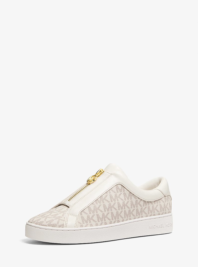 Keaton Signature Logo Zip-Up Sneaker in VANILLA | Michael Kors