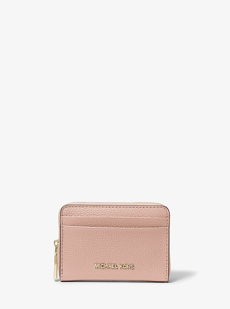 Jet Set Small Pebbled Leather Zip-Around Card Case in SOFT PINK | Michael Kors