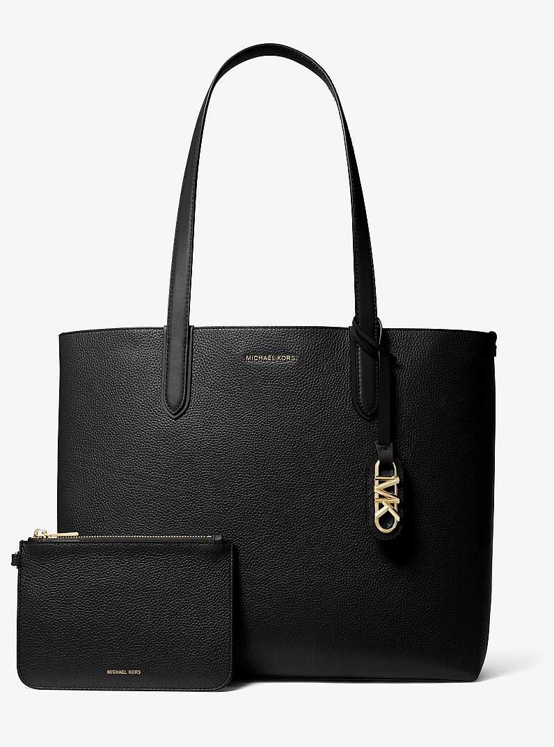Eliza Extra-Large Pebbled Leather Reversible Tote Bag in BLACK | Michael Kors