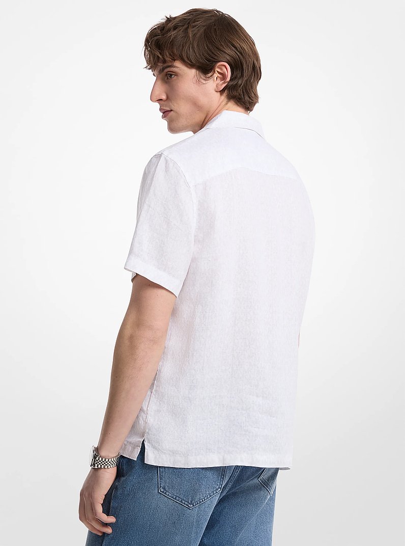 Signature Logo Linen Camp Shirt in WHITE | Michael Kors