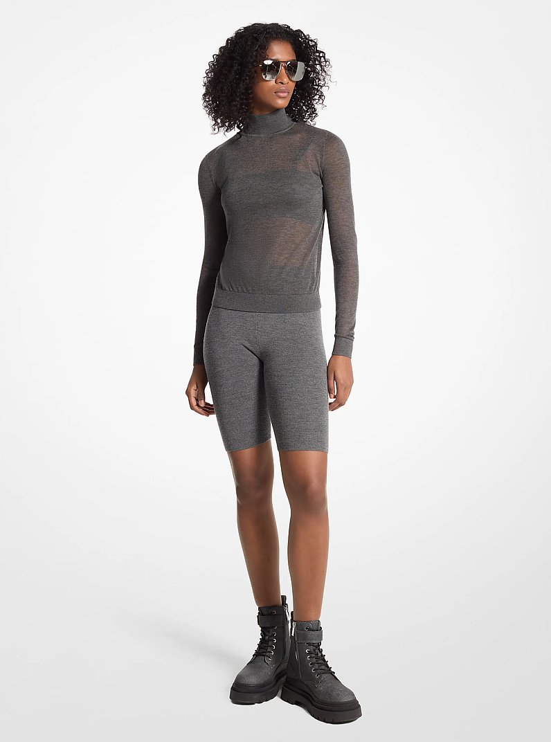 Sheer Mock Neck Sweater and Bra Top in DERBY HEATHER | Michael Kors