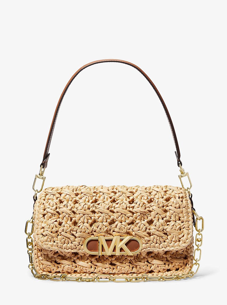 Parker Medium Woven Straw Shoulder Bag in NATURAL/LUGGAGE | Michael Kors