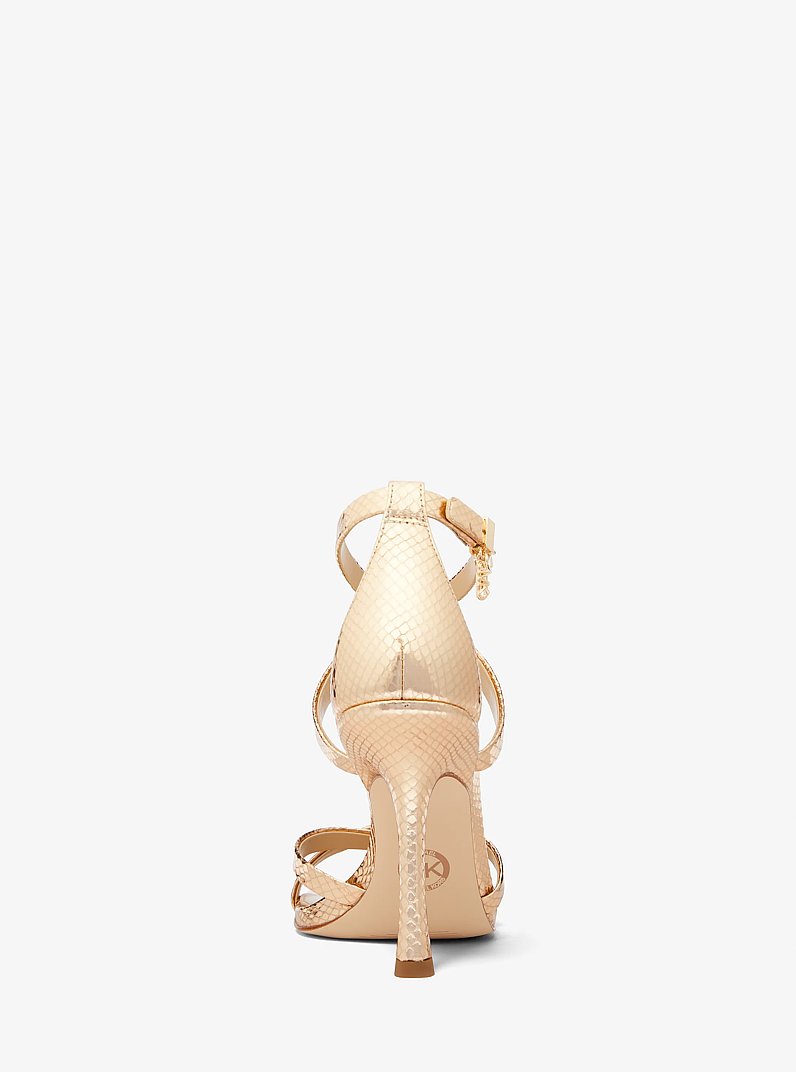 Celia Metallic Snake Embossed Leather Sandal in PALE GOLD | Michael Kors