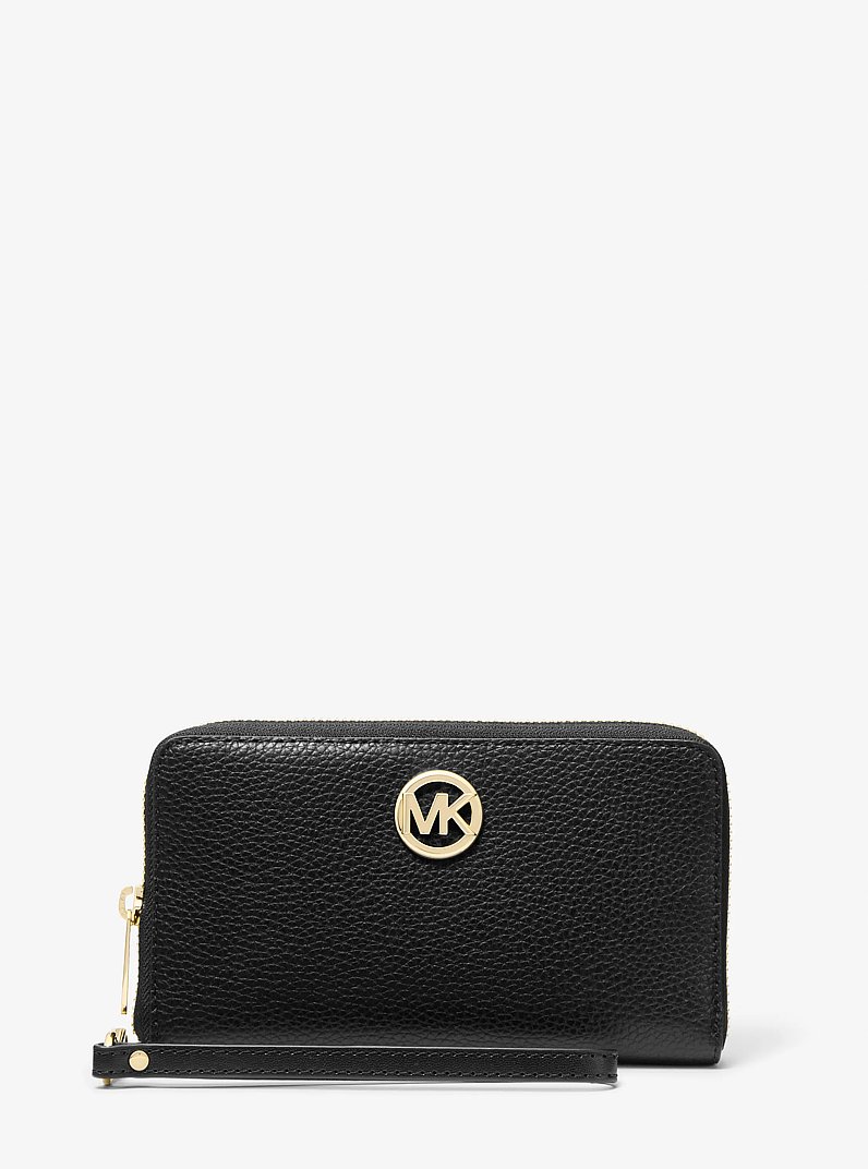 Fulton Large Pebbled Leather Smartphone Wristlet in BLACK | Michael Kors
