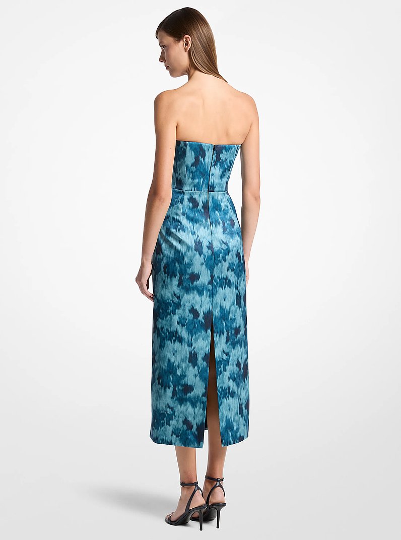 Vestido tubo strapless tipo cors&eacute; de sat&eacute;n duquesa con estampado floral chin&eacute; in VIDRIO DE MAR MULTICOLOR | Michael Kors