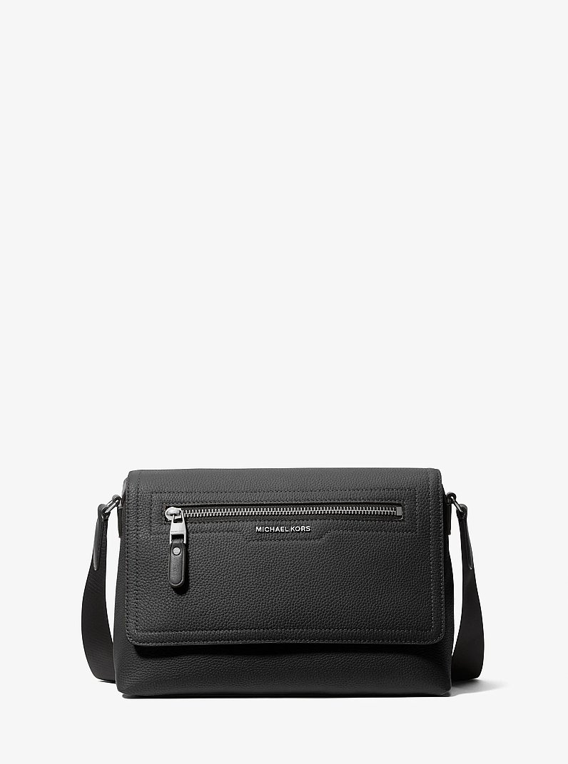 Hudson Small Pebbled Leather Messenger Bag in BLACK | Michael Kors
