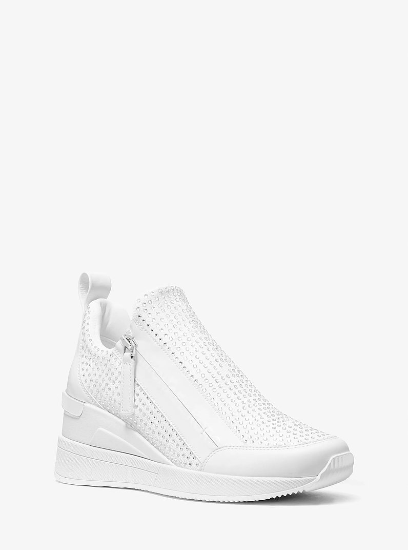 Willis Crystal Embellished Stretch Knit Trainer in OPTIC WHITE | Michael Kors