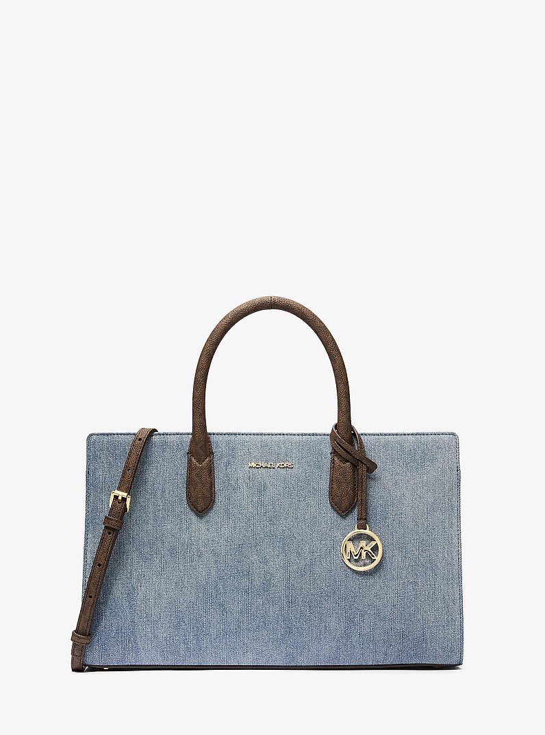Geantă satchel Scarlett medie din denim in NOU ORIZONT | Michael Kors
