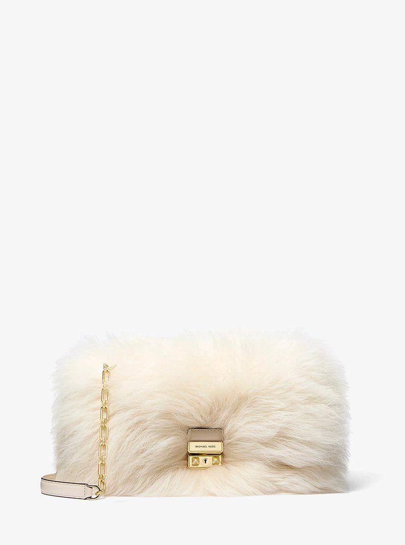 Tribeca Large Faux Shearling Shoulder Bag in NATURAL | Michael Kors