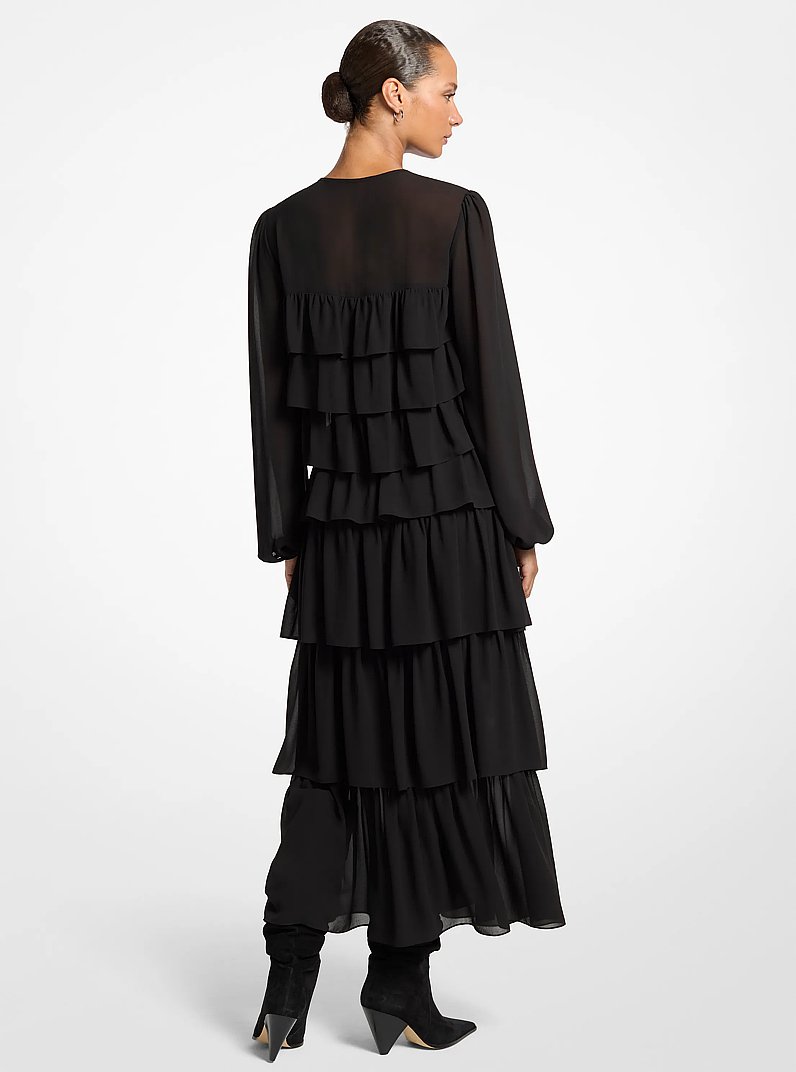 Ruffled Georgette Maxi Dress in BLACK | Michael Kors