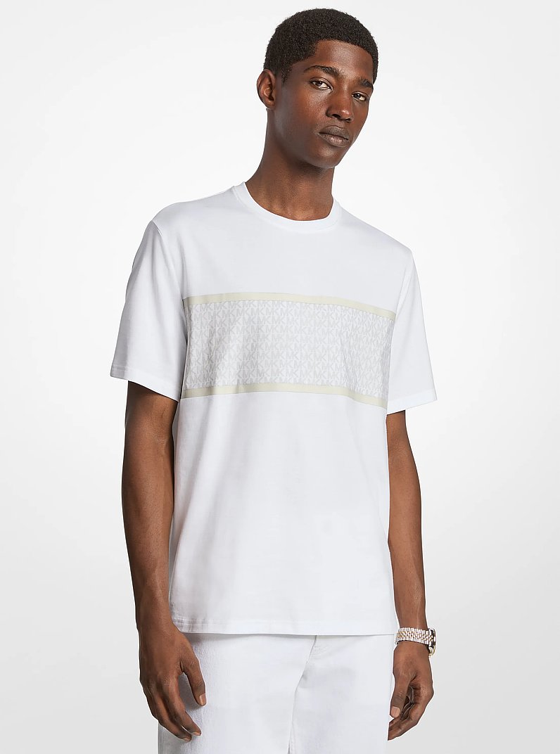 T-shirt in cotone con riga e stampa logo in BIANCO | Michael Kors
