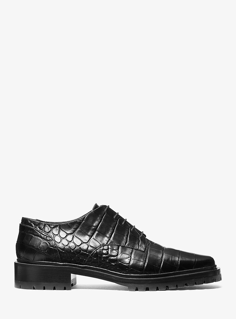 Marte Crocodile Embossed Leather Oxford in BLACK | Michael Kors