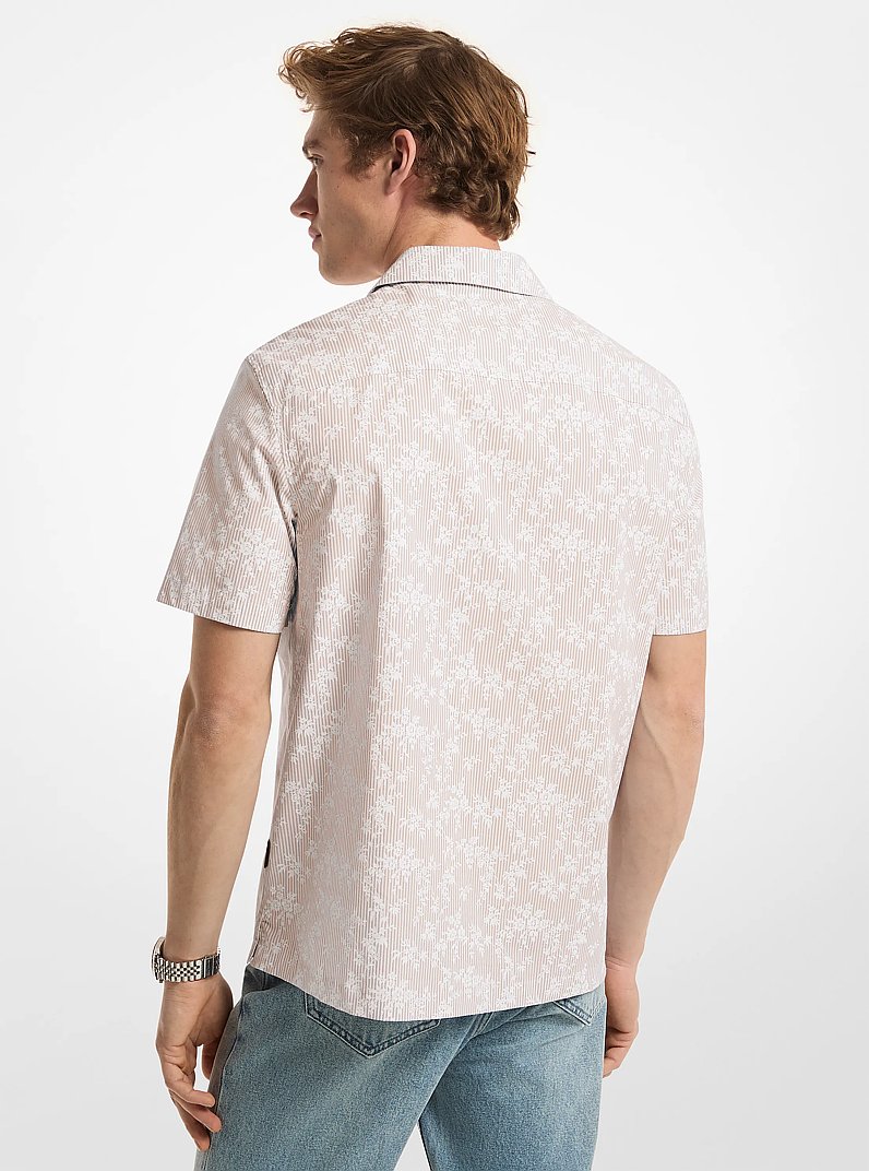 Floral Stretch Cotton Short-Sleeve Shirt in KHAKI | Michael Kors