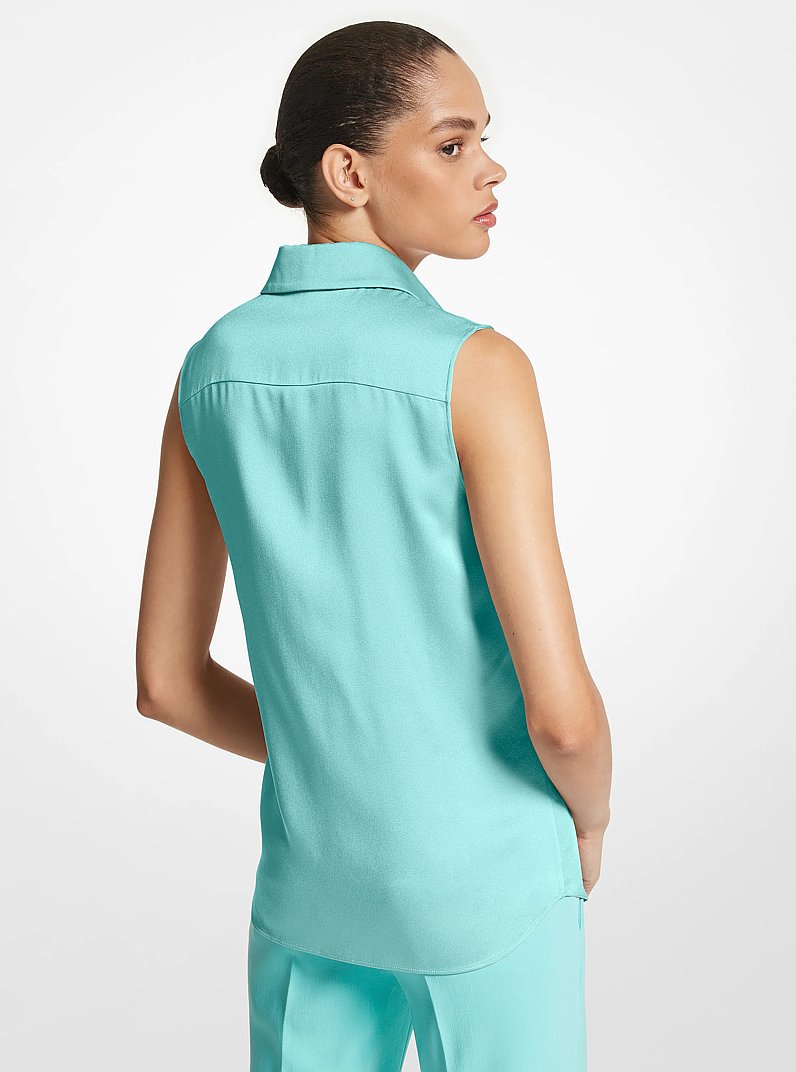 Hansen Charmeuse Sleeveless Shirt in SEAFOAM | Michael Kors