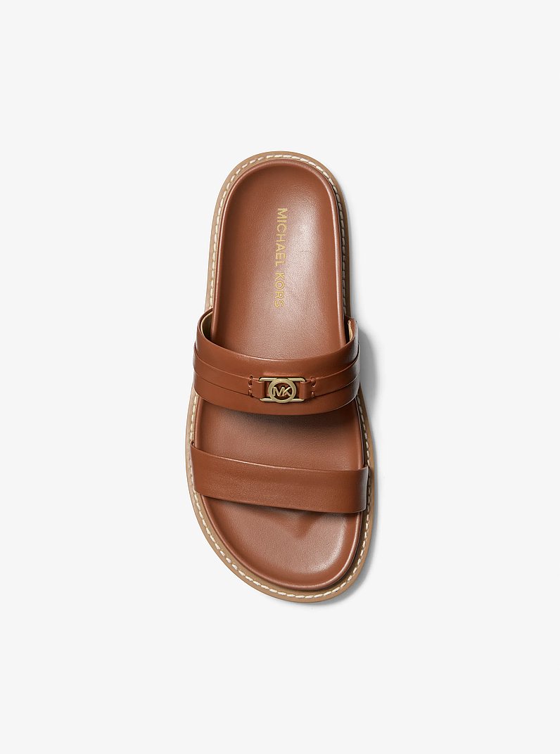 Mandy Leather Flat Sandal in LUGGAGE | Michael Kors