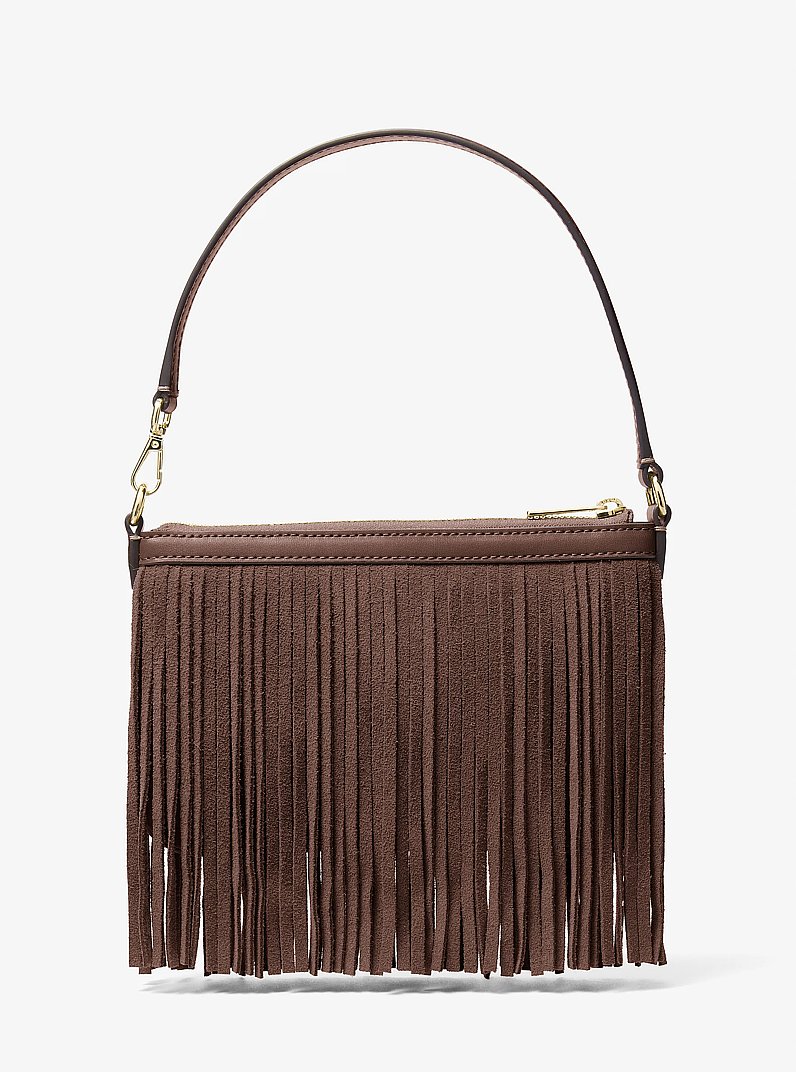 Studded Fringed Polyester Microsuede Wristlet in NUTMEG | Michael Kors