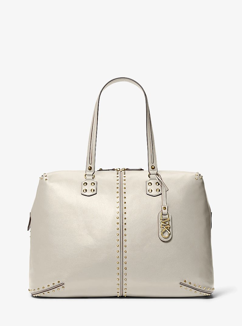 Astor Extra-Large Studded Leather Weekender Bag in LT CREAM | Michael Kors