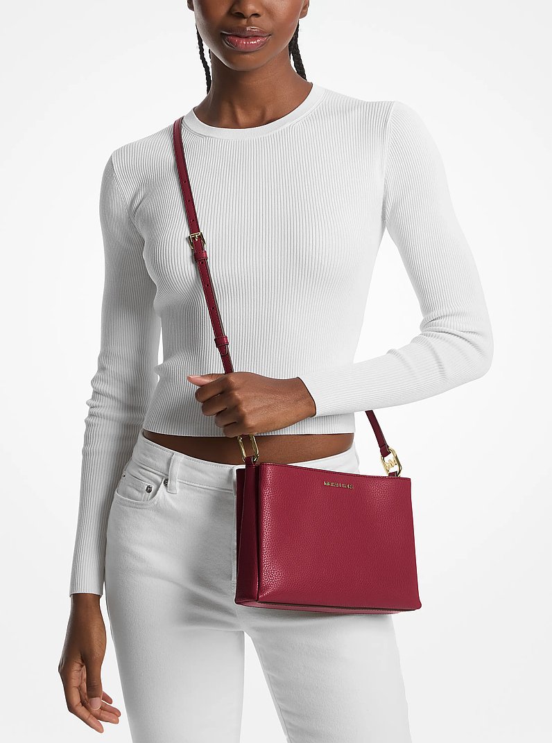 Trisha Medium Pebbled Leather Crossbody Bag in CHERRY | Michael Kors
