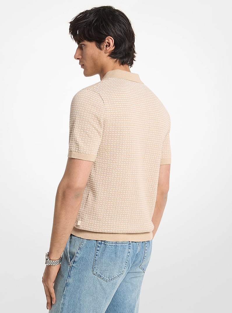 Textured Striped Cotton Polo Shirt in KHKI HTR | Michael Kors