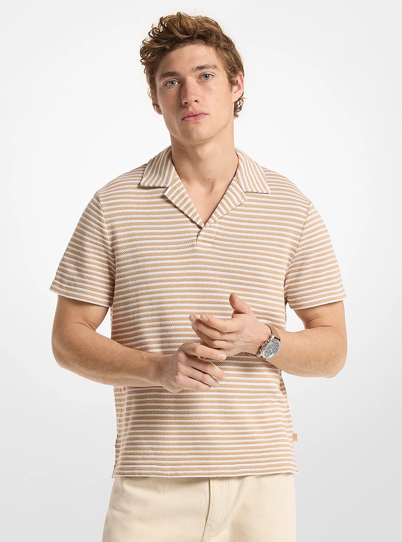 Johnny Striped Jacquard Polo Shirt in KHAKI | Michael Kors